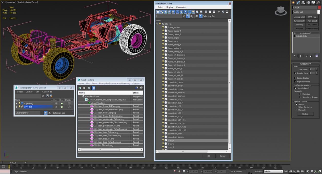 3D ATV 4x4 Frame and Suspension model