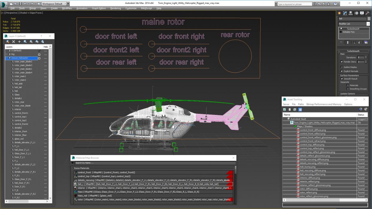 3D Twin Engine Light Utility Helicopter Rigged model