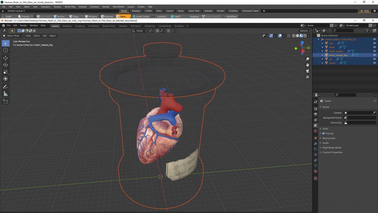 3D model Human Heart in Old Glass Jar 2