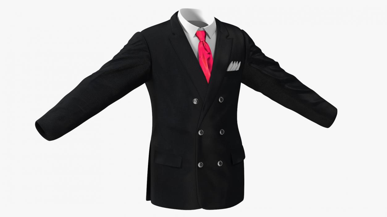 3D Black Suit Jacket and Red Necktie model