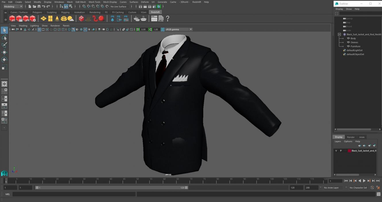 3D Black Suit Jacket and Red Necktie model