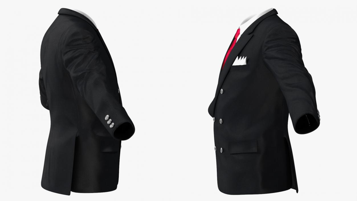 3D Black Suit Jacket and Red Necktie model