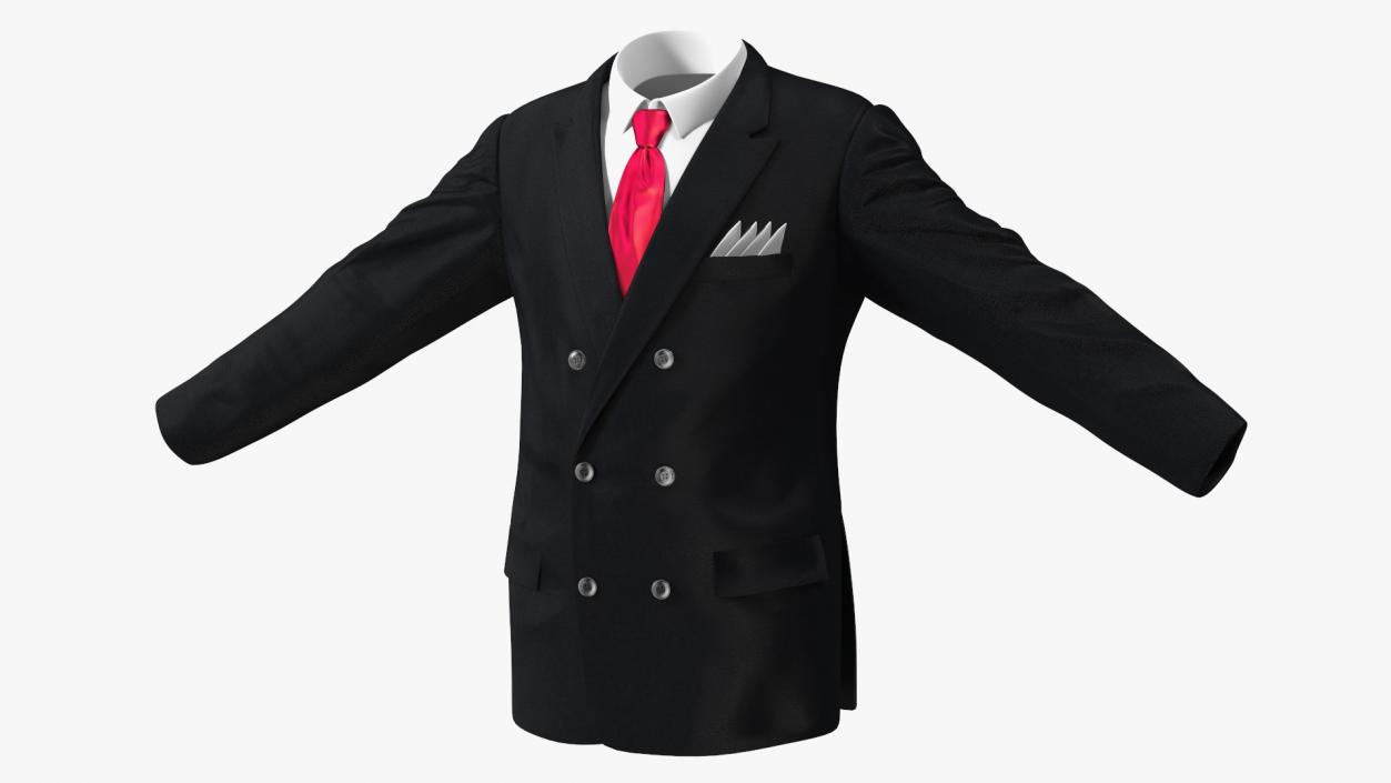 3D Black Suit Jacket and Red Necktie model