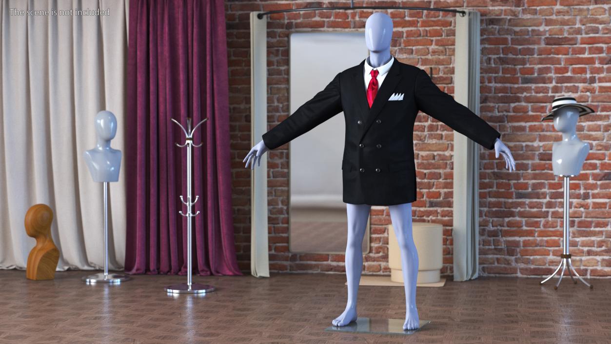 3D Black Suit Jacket and Red Necktie model