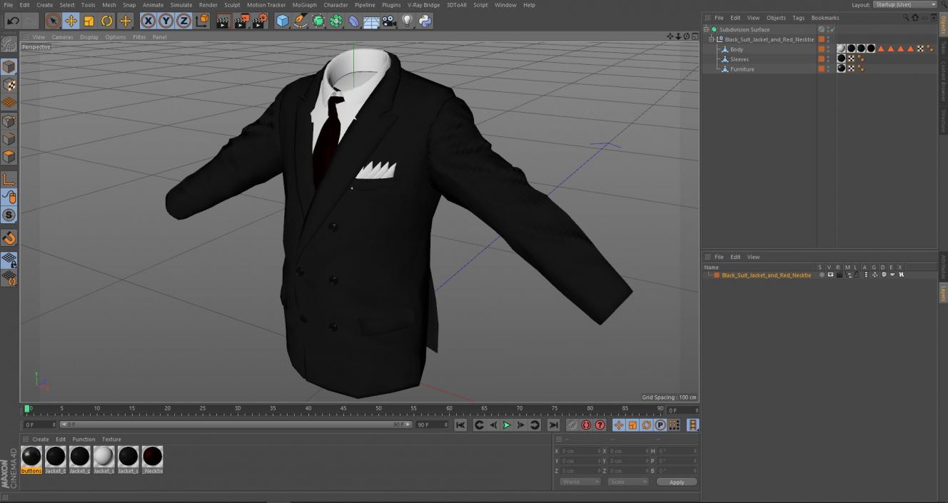 3D Black Suit Jacket and Red Necktie model