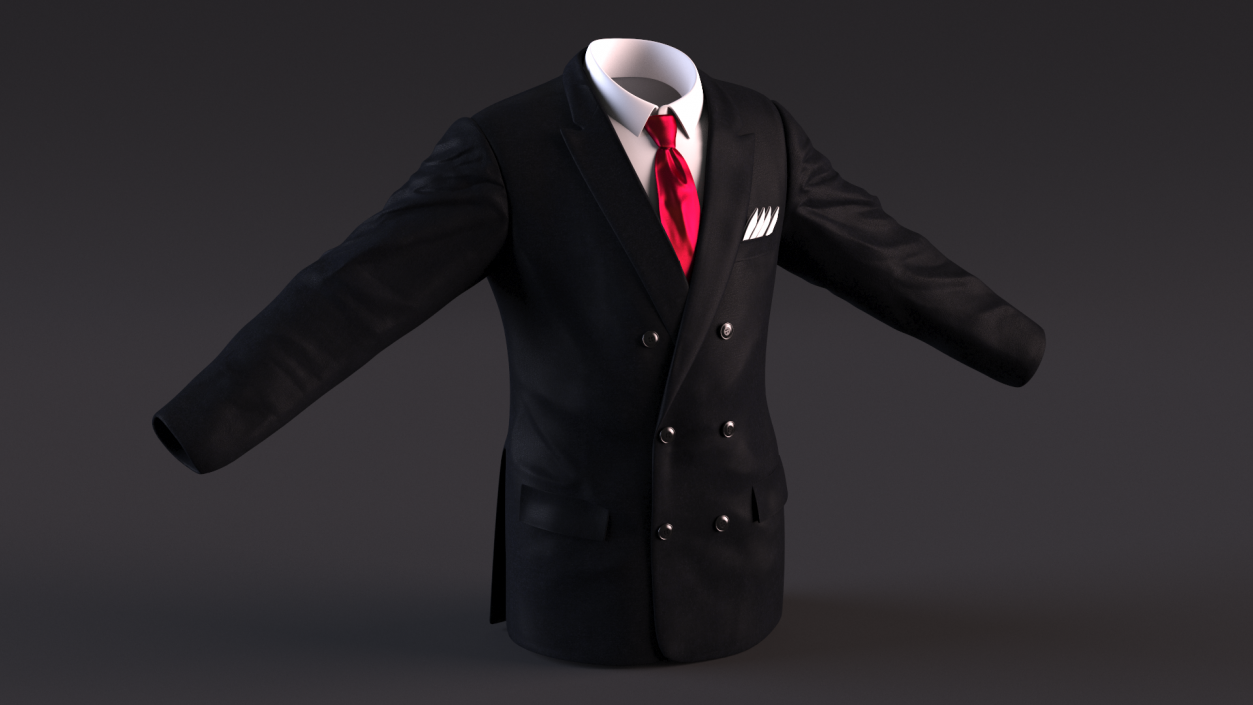 3D Black Suit Jacket and Red Necktie model