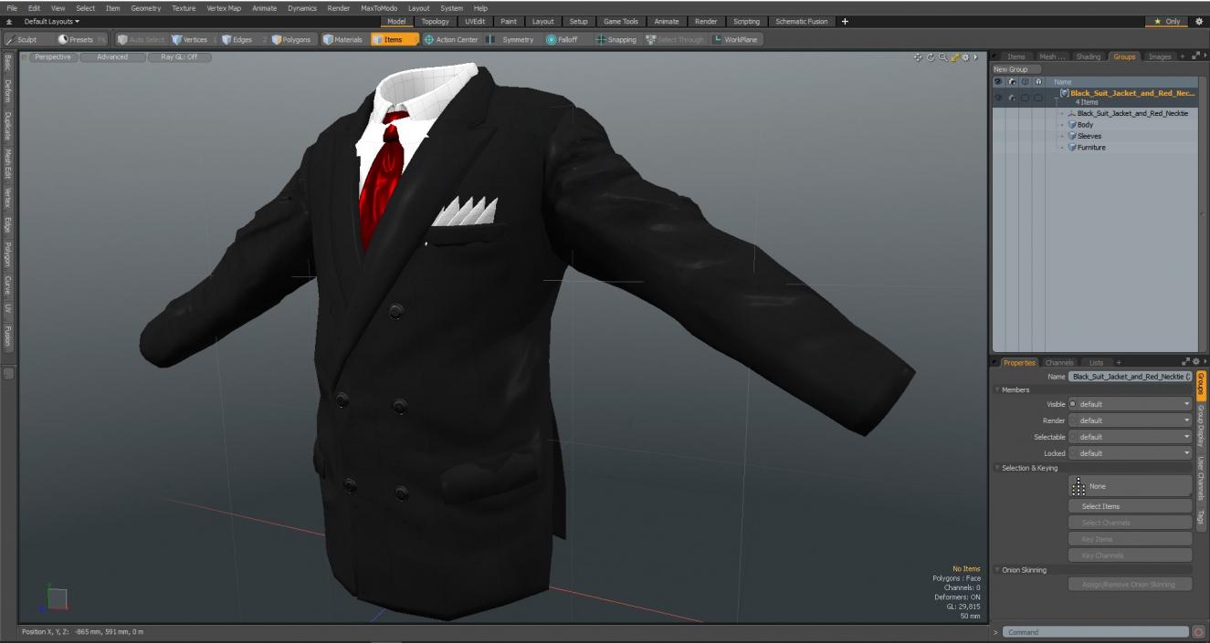 3D Black Suit Jacket and Red Necktie model