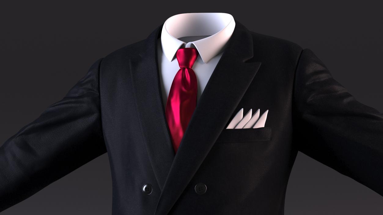 3D Black Suit Jacket and Red Necktie model