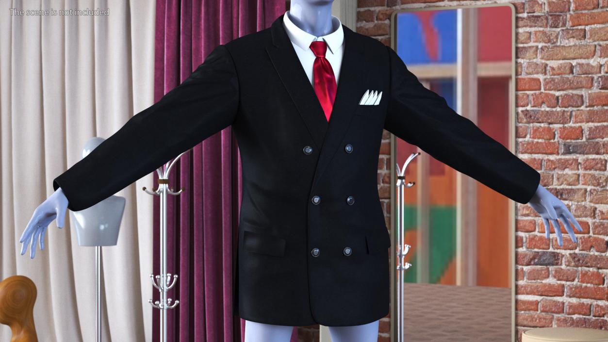 3D Black Suit Jacket and Red Necktie model