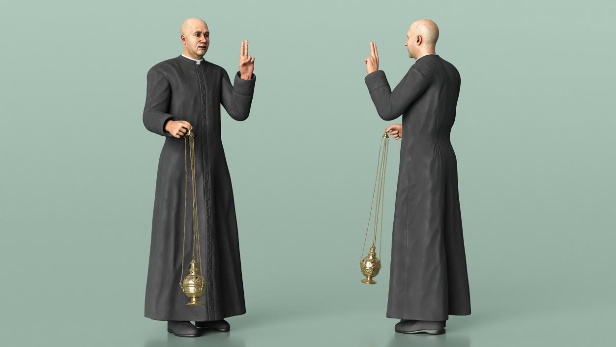 3D Catholic Priest Holding Chain Censer