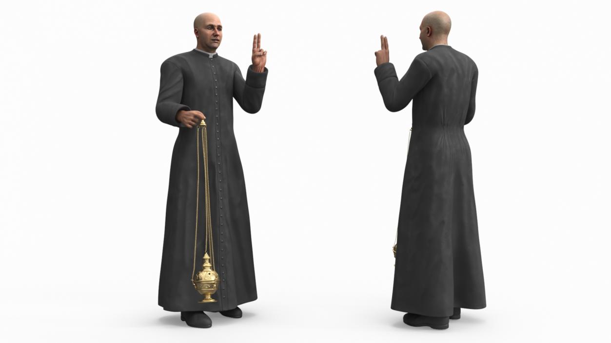 3D Catholic Priest Holding Chain Censer