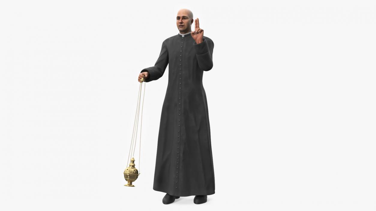 3D Catholic Priest Holding Chain Censer