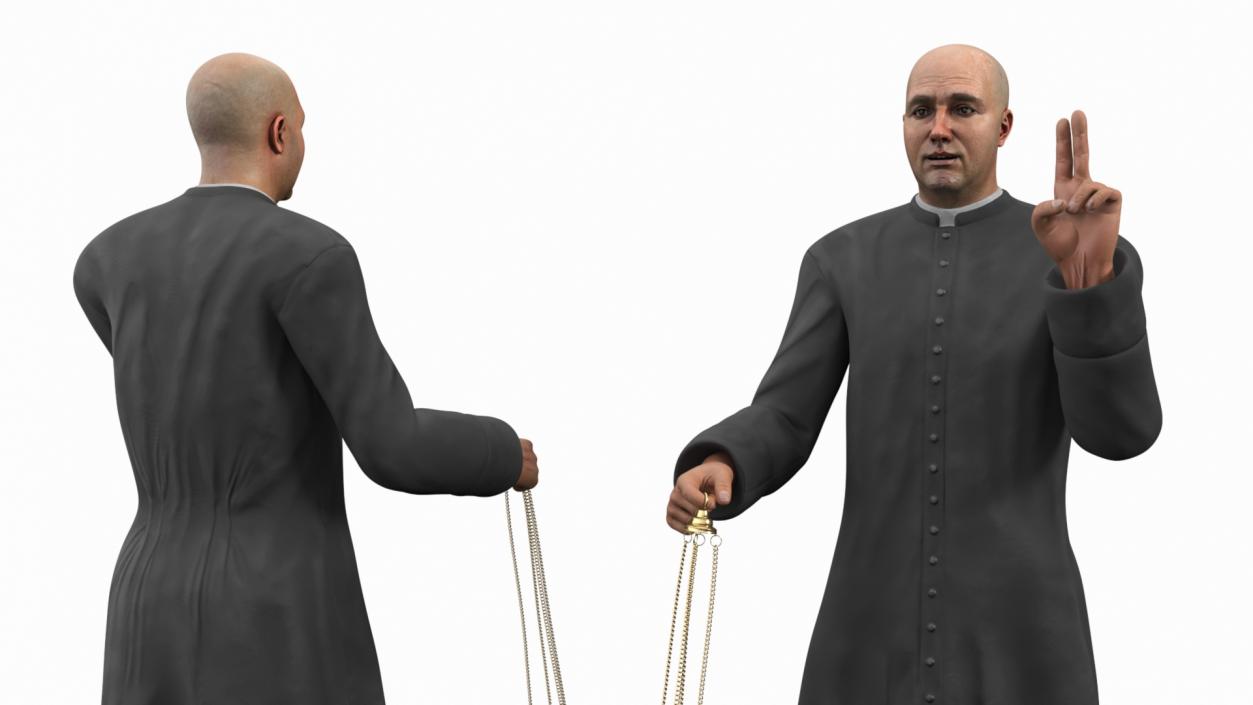 3D Catholic Priest Holding Chain Censer