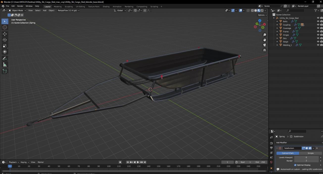 Utility Ski Cargo Sled 3D