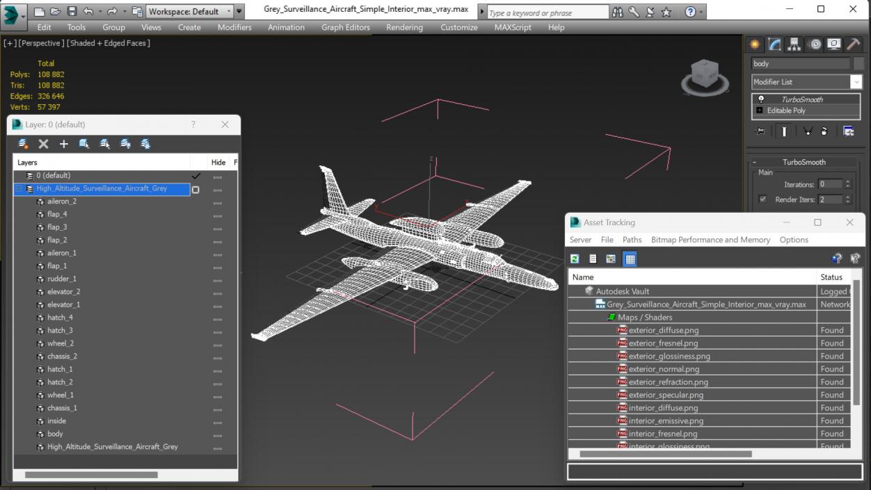 Grey Surveillance Aircraft Simple Interior 3D