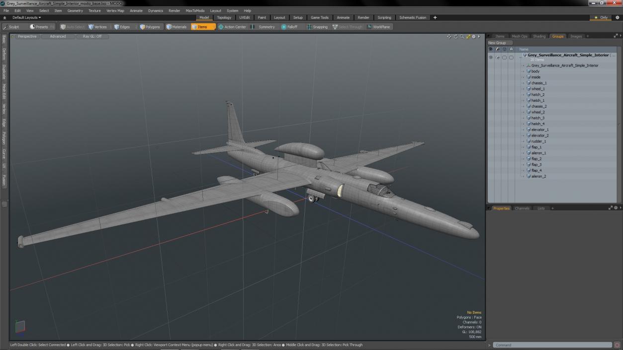 Grey Surveillance Aircraft Simple Interior 3D