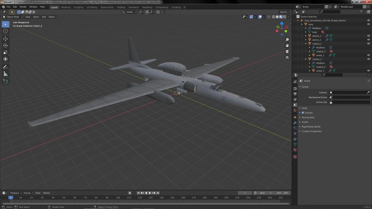 Grey Surveillance Aircraft Simple Interior 3D