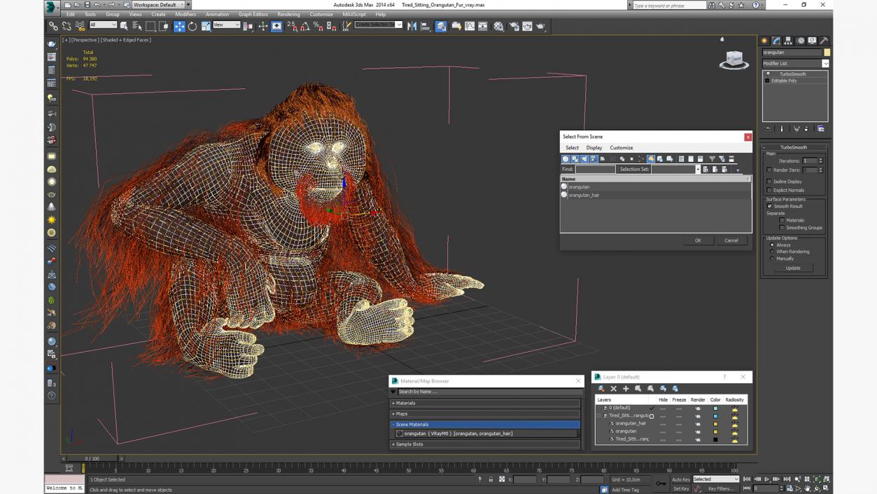 Tired Sitting Orangutan Fur 3D