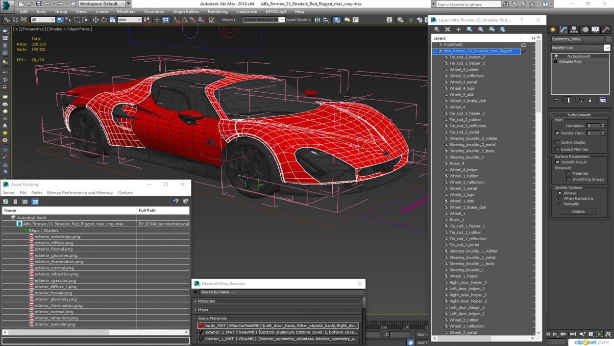 Alfa Romeo 33 Stradale Red Rigged for Cinema 4D 3D