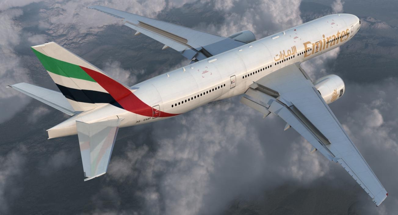 Boeing 777-200 Emirates Airlines Rigged 3D model