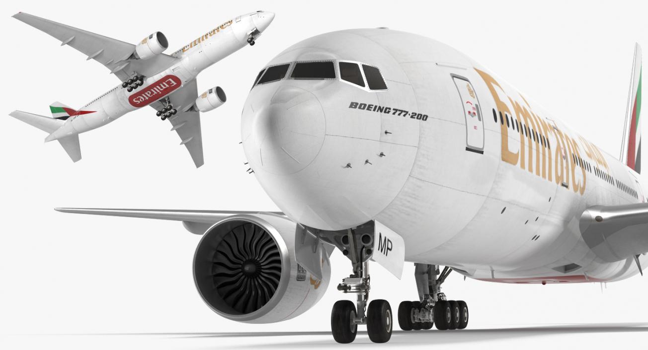 Boeing 777-200 Emirates Airlines Rigged 3D model