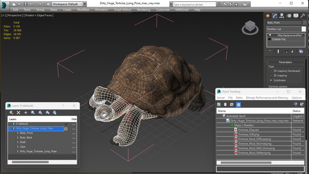 3D model Dirty Huge Tortoise Lying Pose