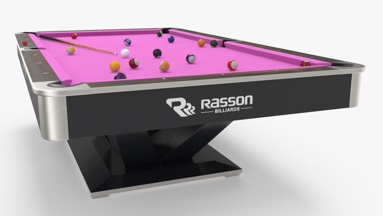 Pool Table Rasson Fuchsia with Balls and Cue 3D model