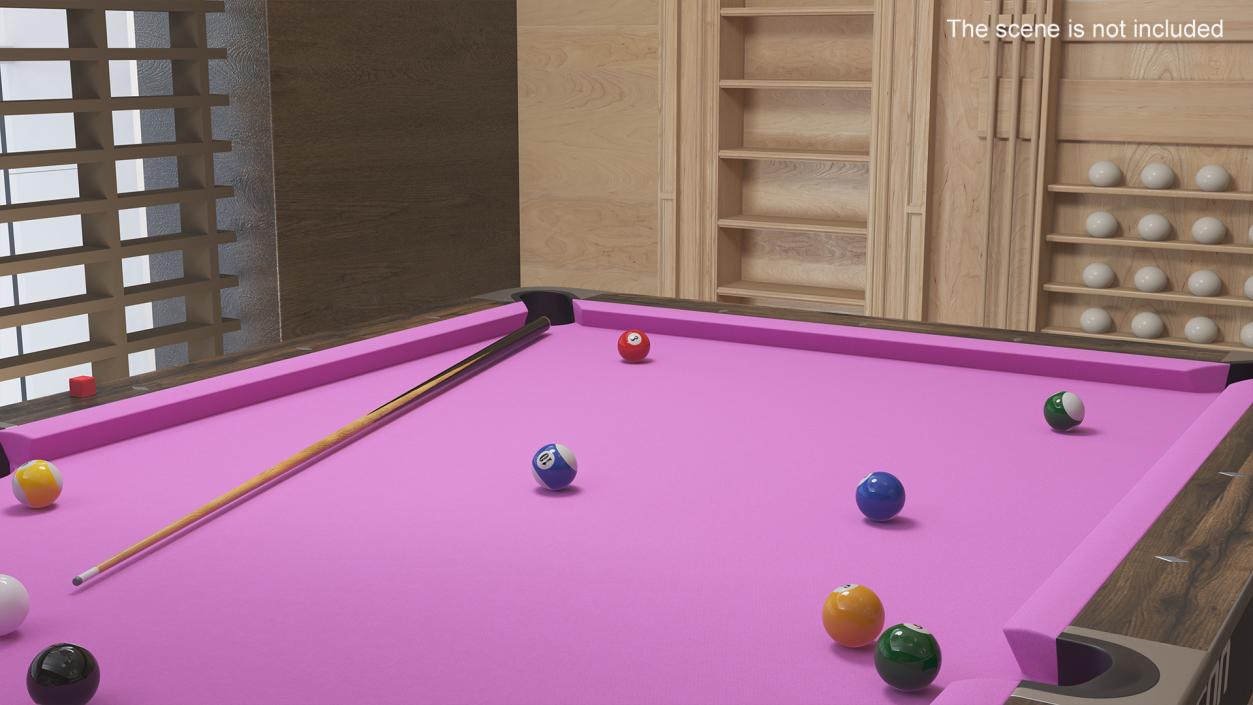 Pool Table Rasson Fuchsia with Balls and Cue 3D model