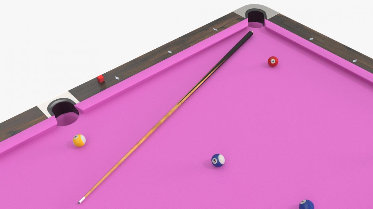 Pool Table Rasson Fuchsia with Balls and Cue 3D model