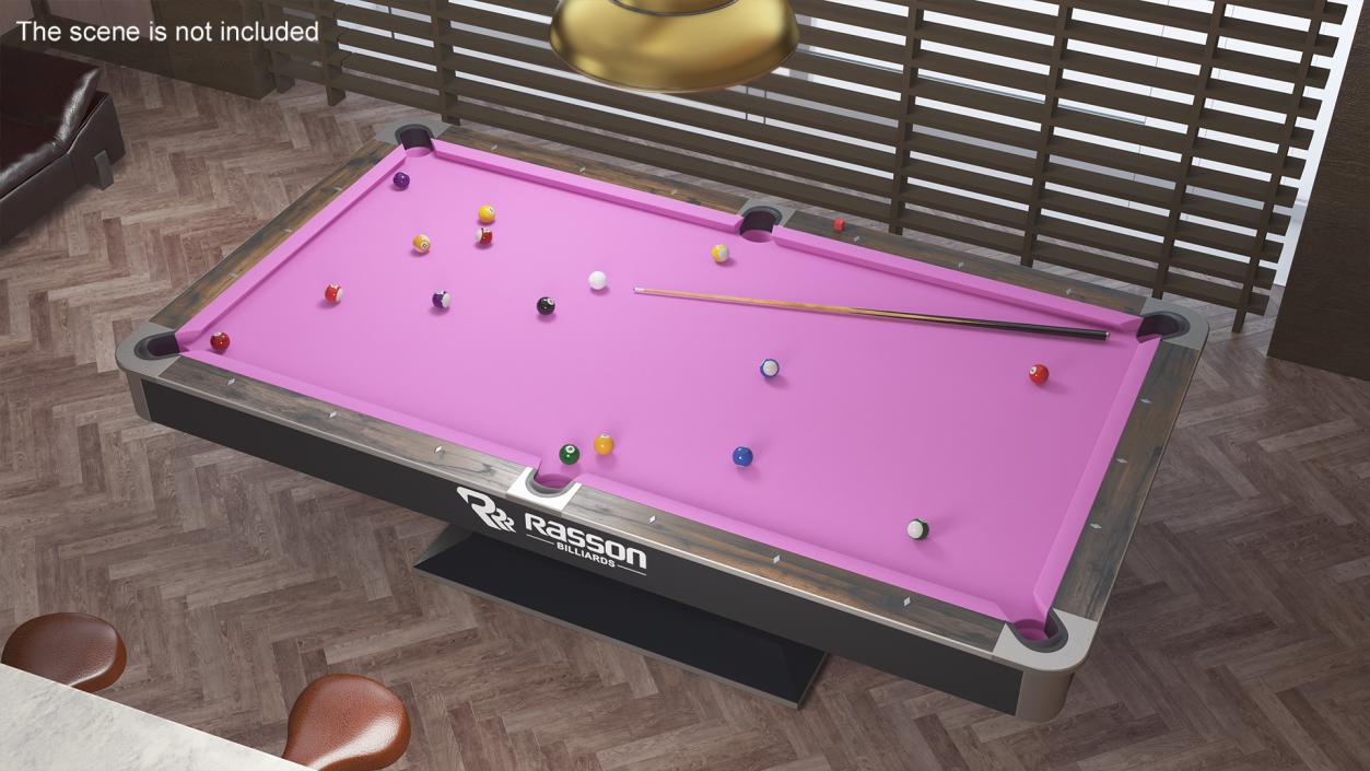 Pool Table Rasson Fuchsia with Balls and Cue 3D model