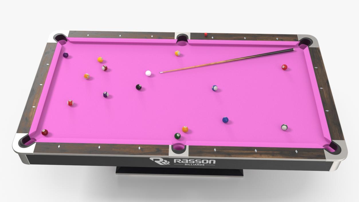 Pool Table Rasson Fuchsia with Balls and Cue 3D model