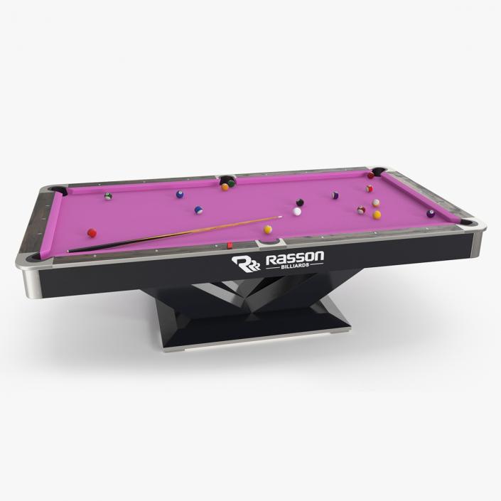 Pool Table Rasson Fuchsia with Balls and Cue 3D model