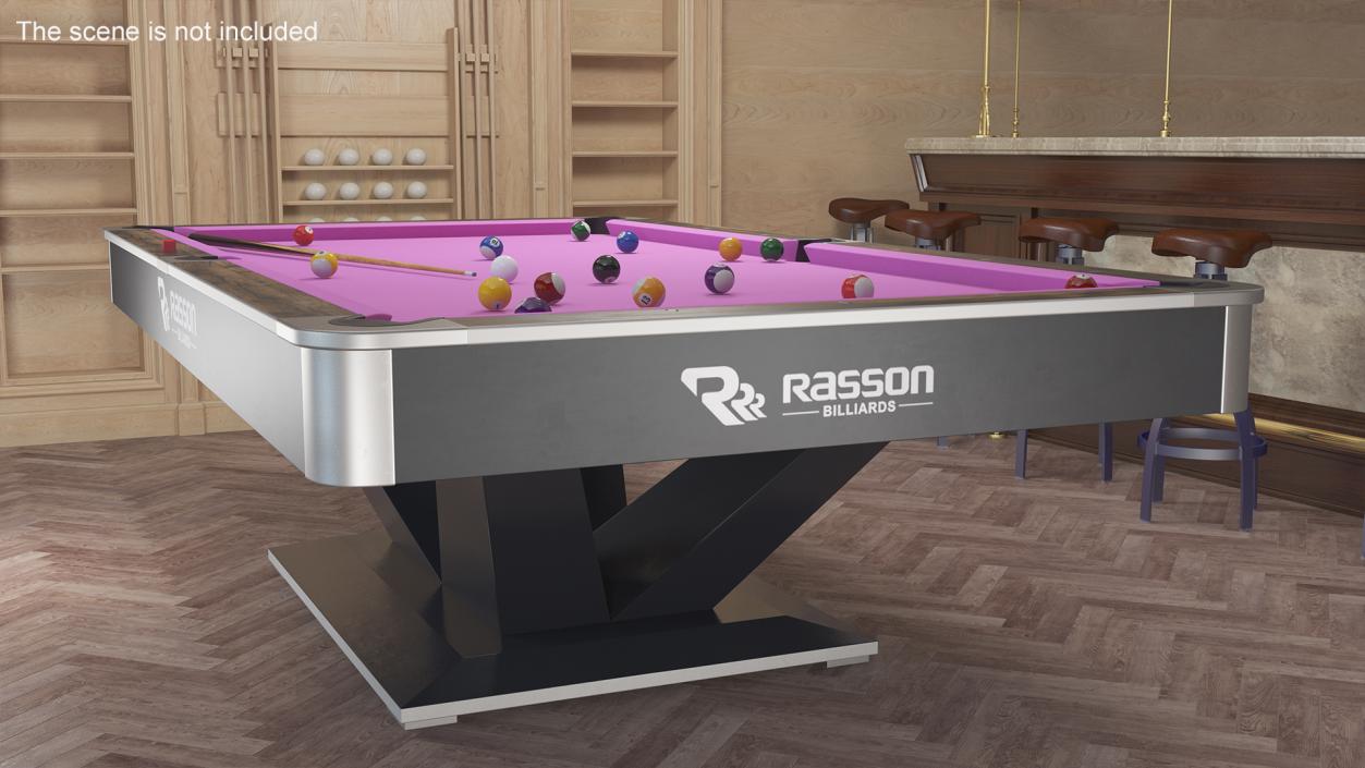 Pool Table Rasson Fuchsia with Balls and Cue 3D model