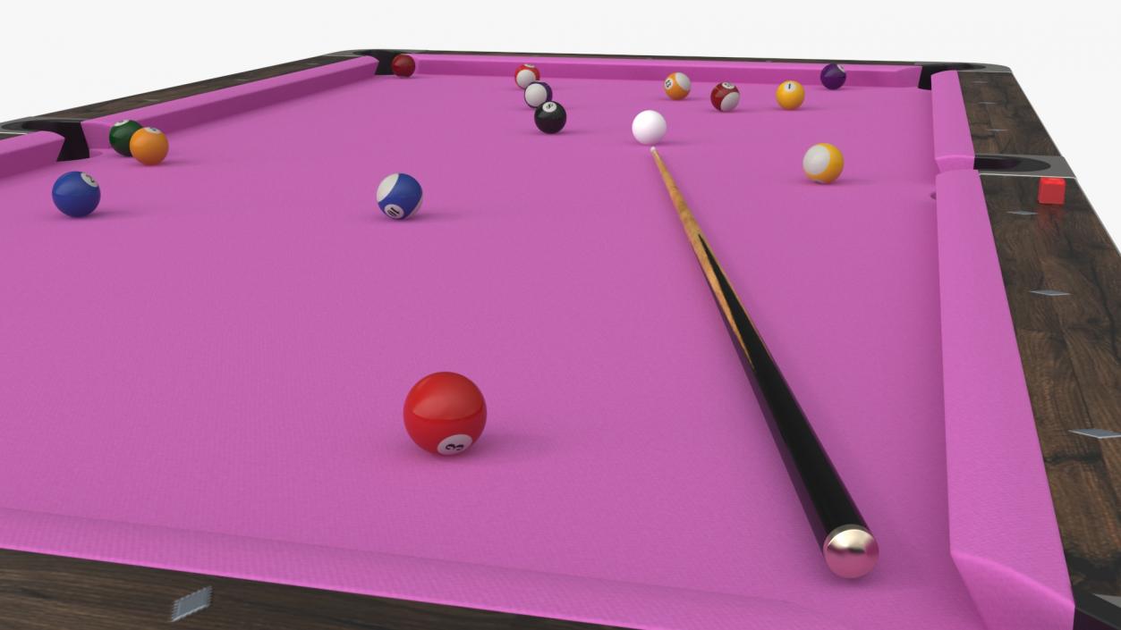 Pool Table Rasson Fuchsia with Balls and Cue 3D model