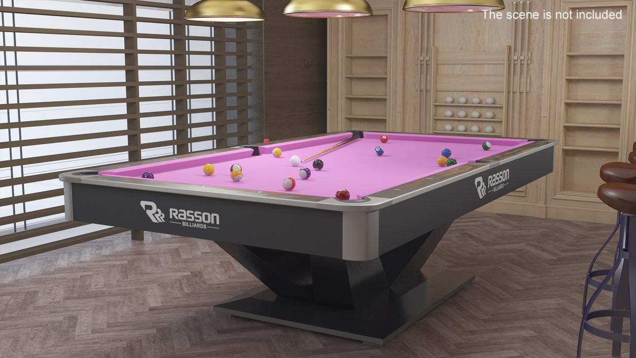 Pool Table Rasson Fuchsia with Balls and Cue 3D model