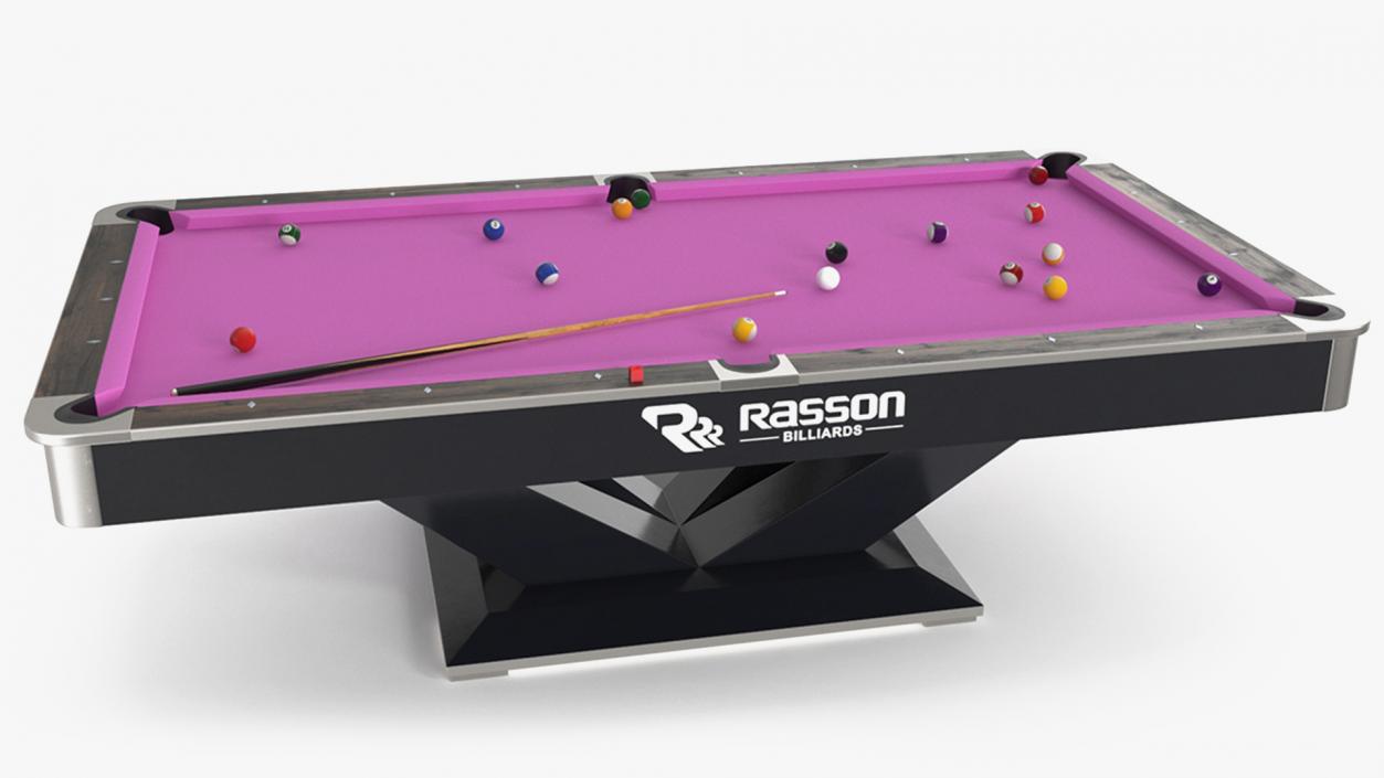 Pool Table Rasson Fuchsia with Balls and Cue 3D model