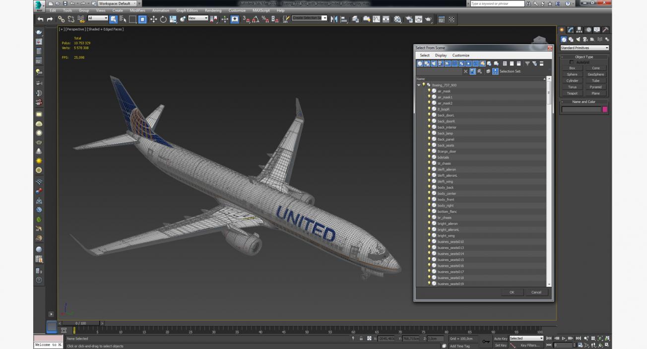 Boeing 737-900 with Interior United Airlines 3D model