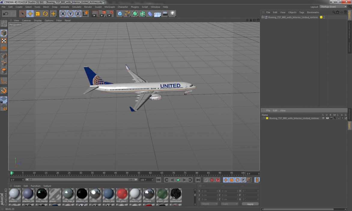 Boeing 737-900 with Interior United Airlines 3D model