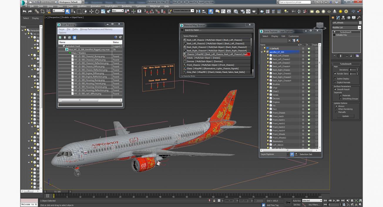 3D Irkut MC 21 300 Aeroflot Rigged