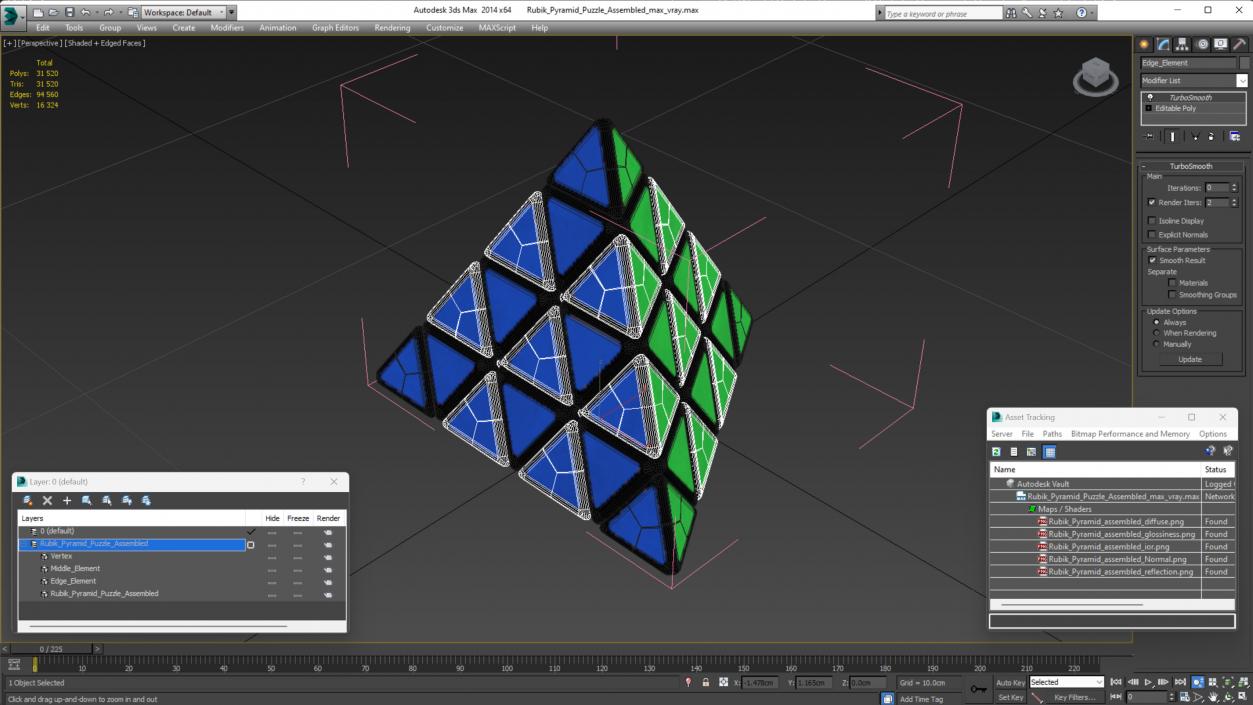 3D model Rubik Pyramid Puzzle Assembled