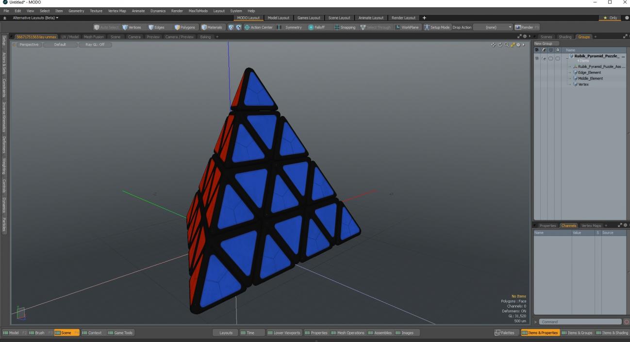 3D model Rubik Pyramid Puzzle Assembled