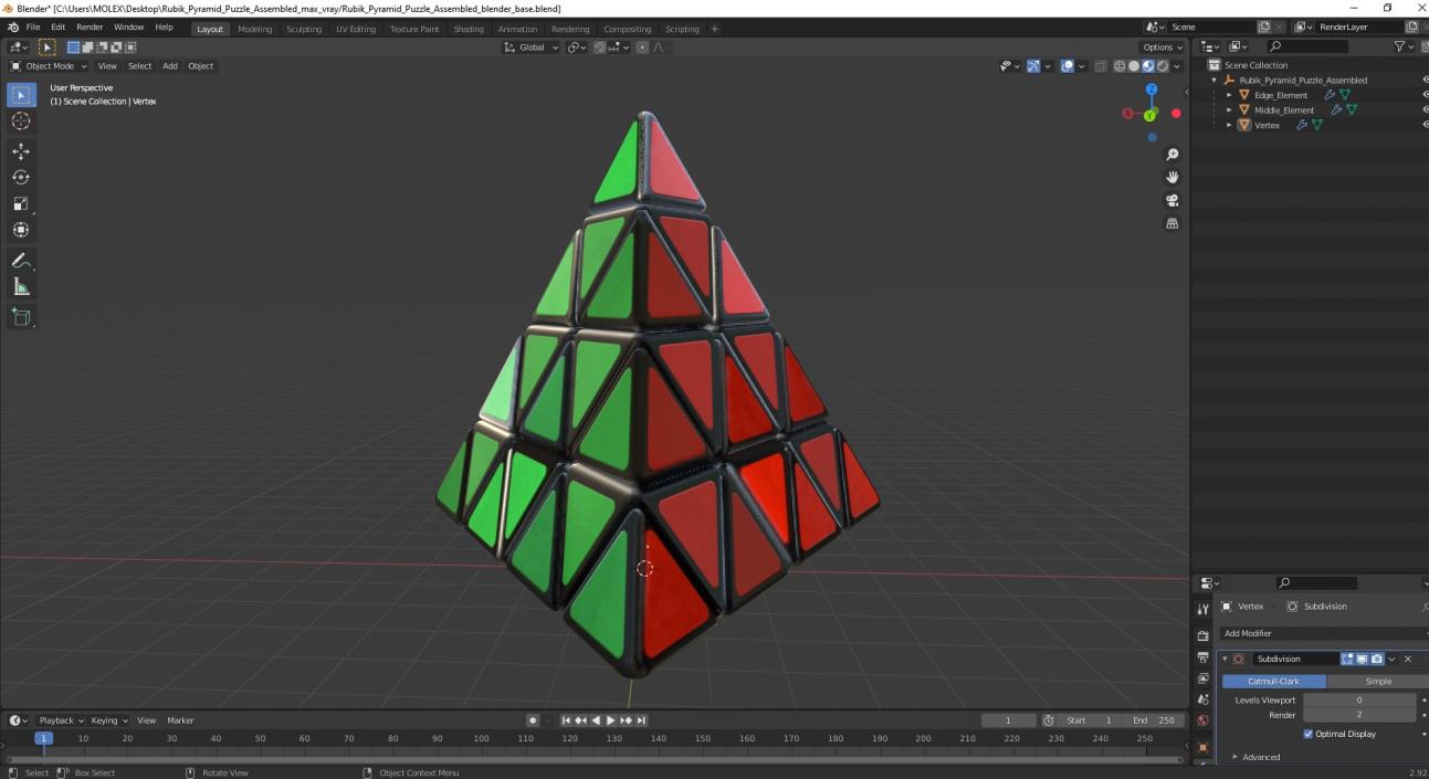 3D model Rubik Pyramid Puzzle Assembled