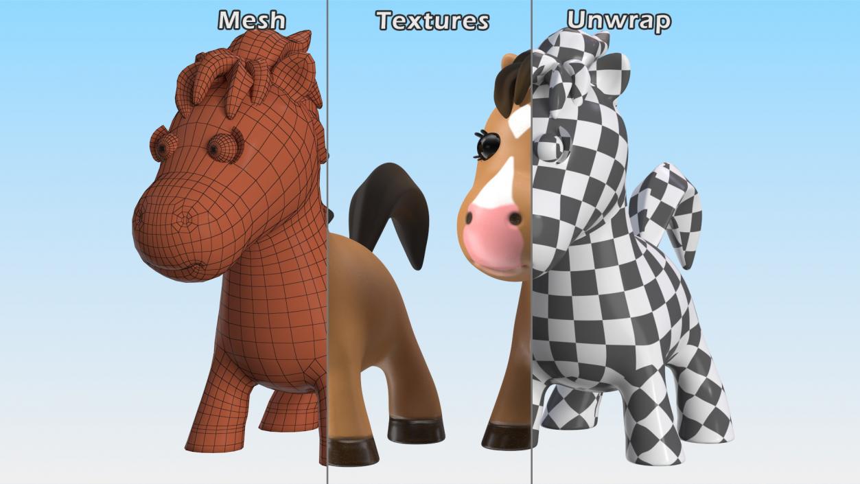 3D Brown Cartoon Horse Rigged