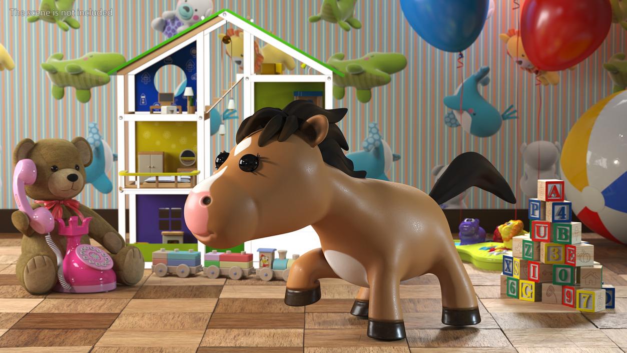 3D Brown Cartoon Horse Rigged