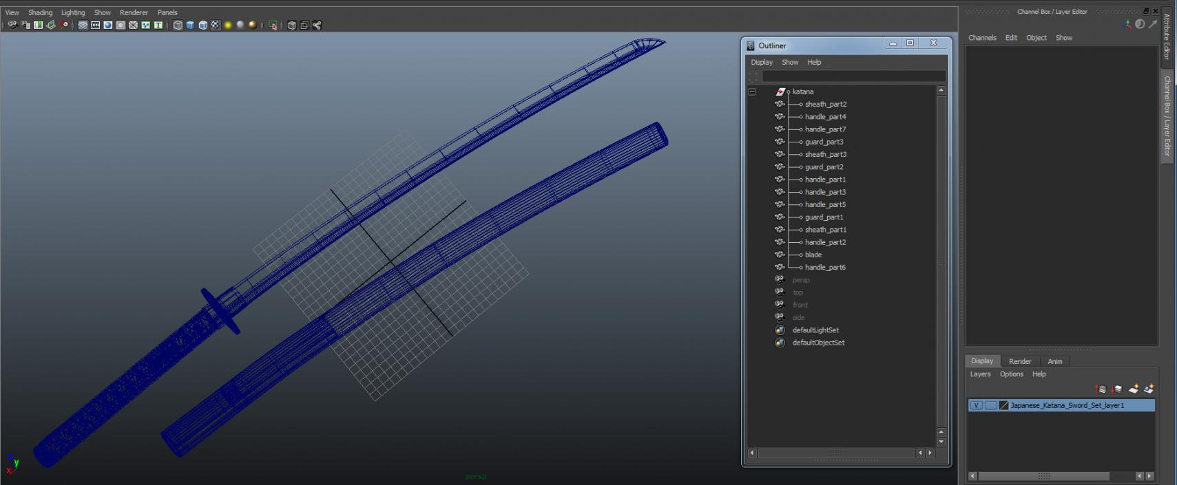 3D model Japanese Katana Sword Set