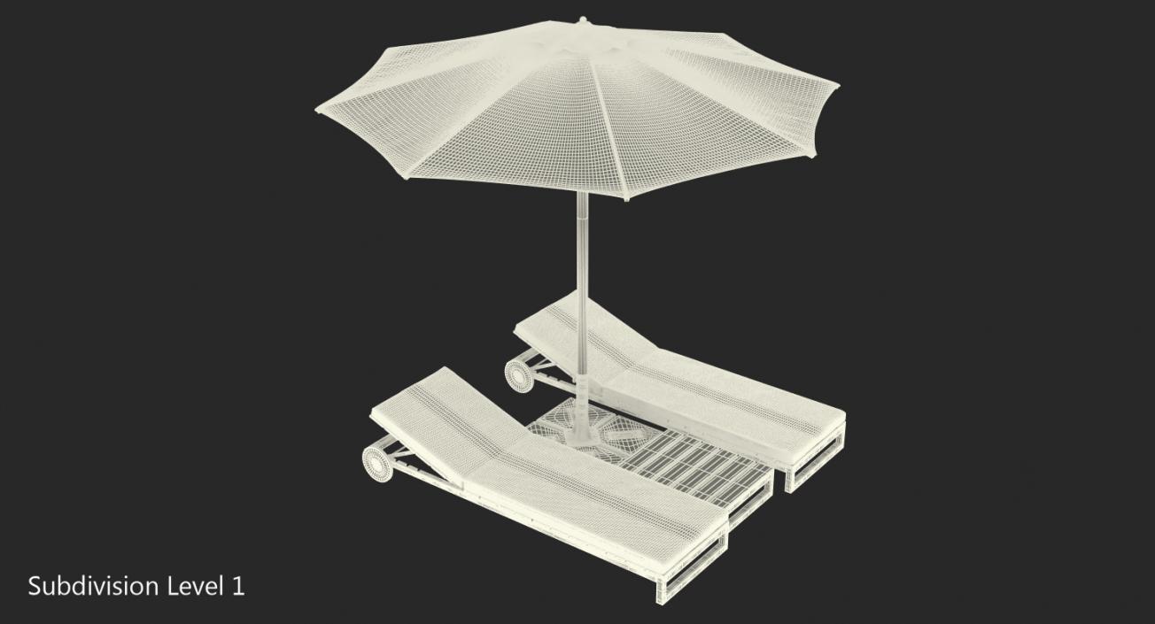 3D Sun Loungers with Umbrella 2 model