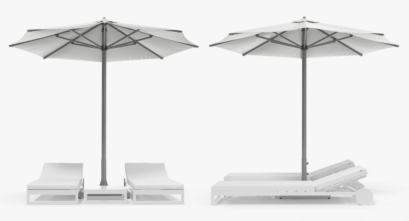 3D Sun Loungers with Umbrella 2 model