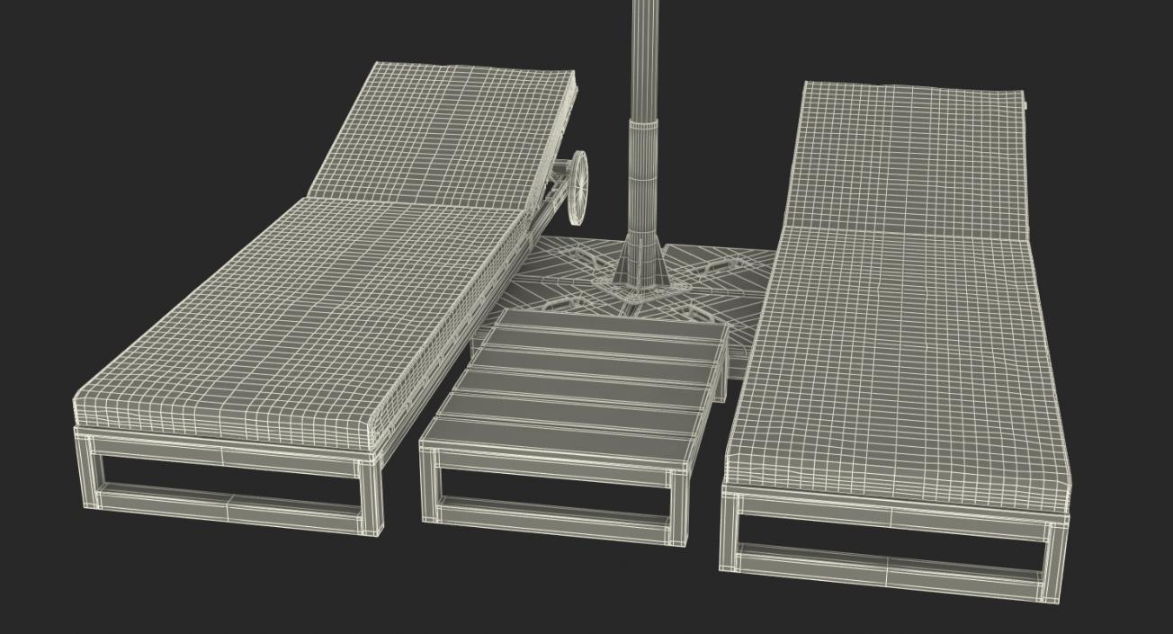 3D Sun Loungers with Umbrella 2 model