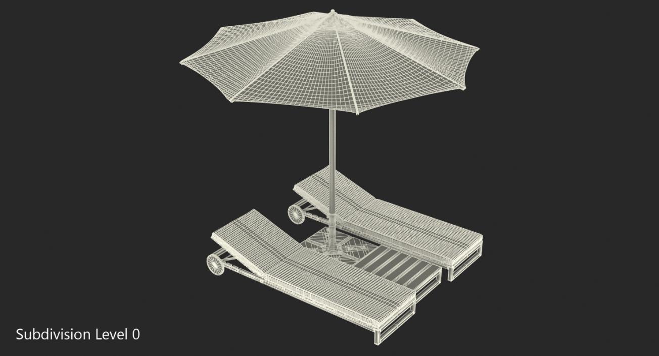 3D Sun Loungers with Umbrella 2 model