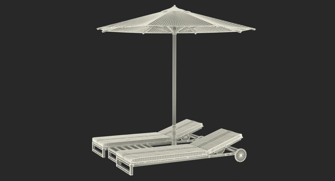 3D Sun Loungers with Umbrella 2 model